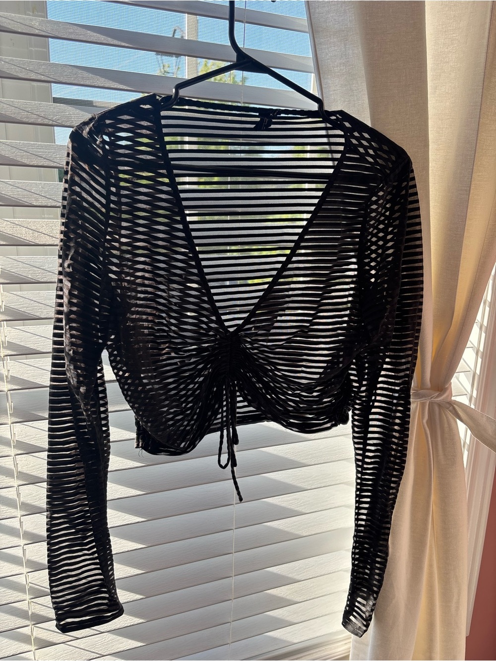 Urban Outfitters Black Sheer Ruched Long-Sleeve top - Picture 3 of 4